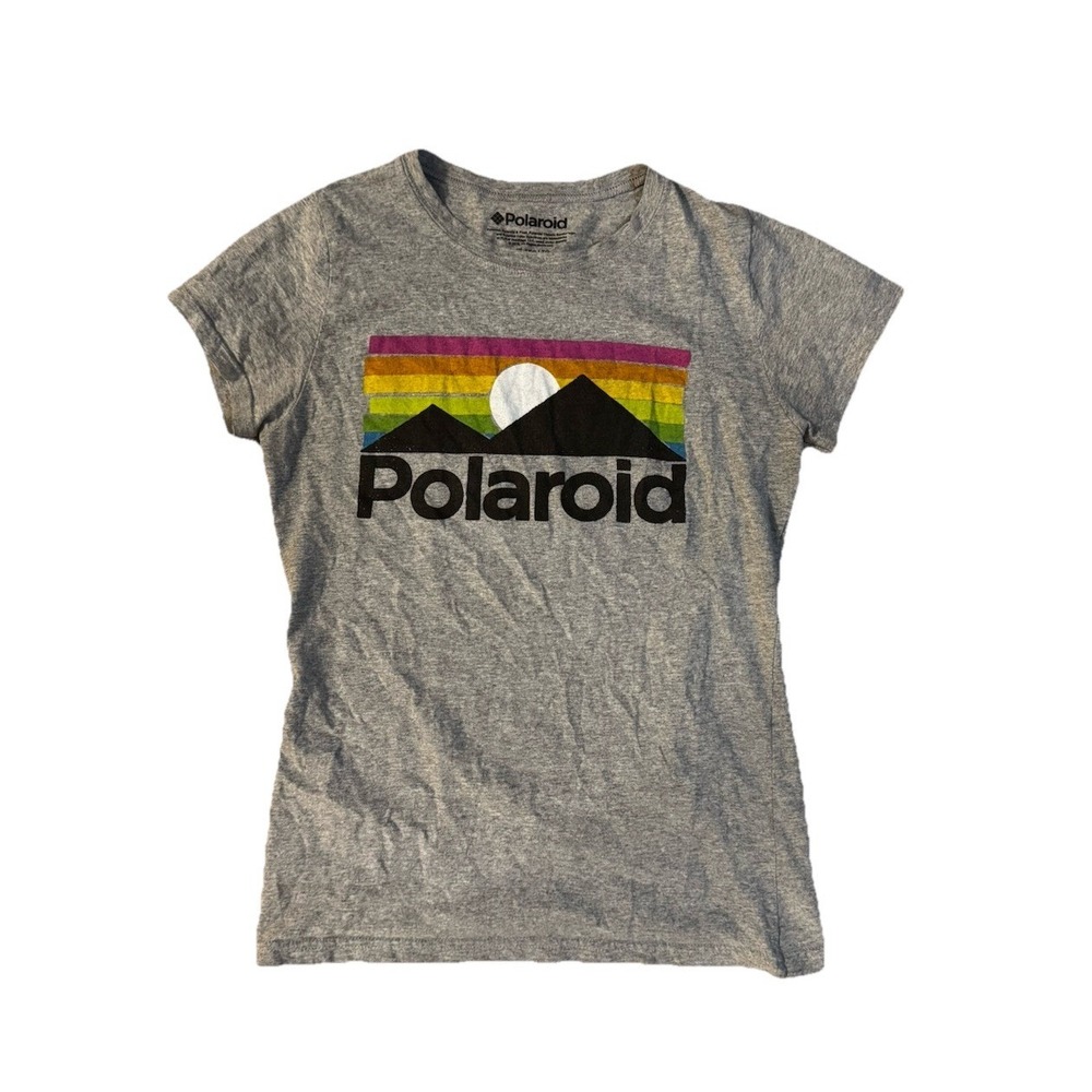 Polaroid Graphic T-Shirt Girls XL Gray Retro Rainbow‎ Logo Mad Engine 2019